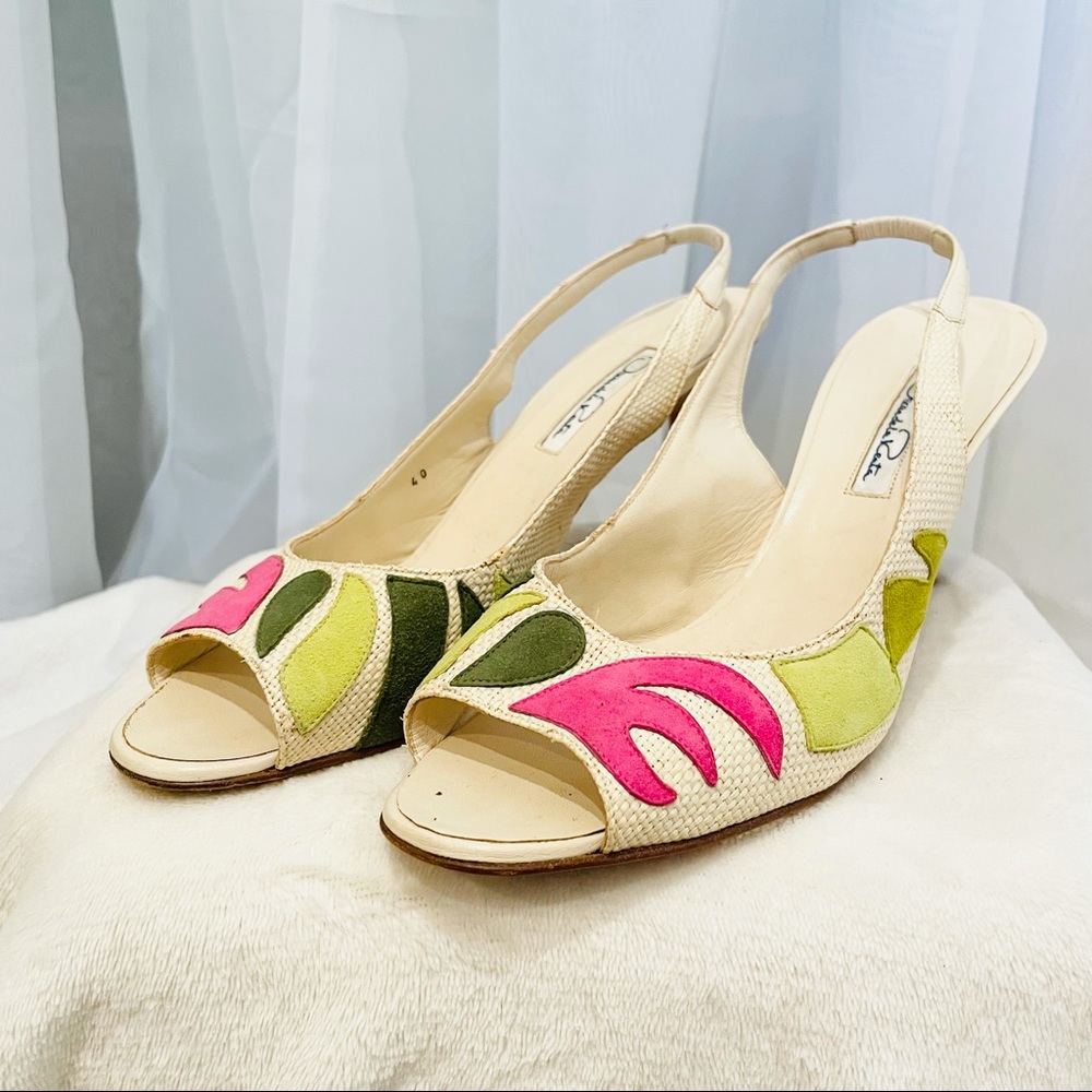 Oscar de la Renta Vintage Floral Kitten Heels